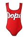 Women's Letter Print Backless One Piece Monokini Bikini (Medium, Red)