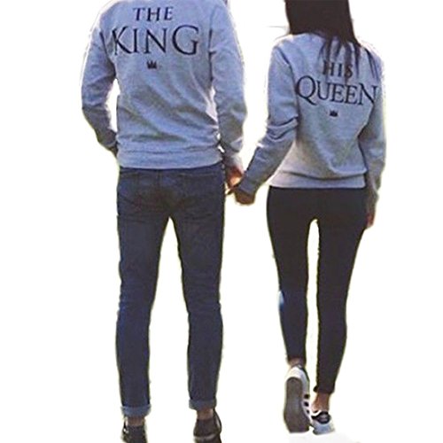 Ezfun The King And His Queen Grey Couple T-Shirt Round Neck Loose Couple Shirt,Grey-his Queen,Medium