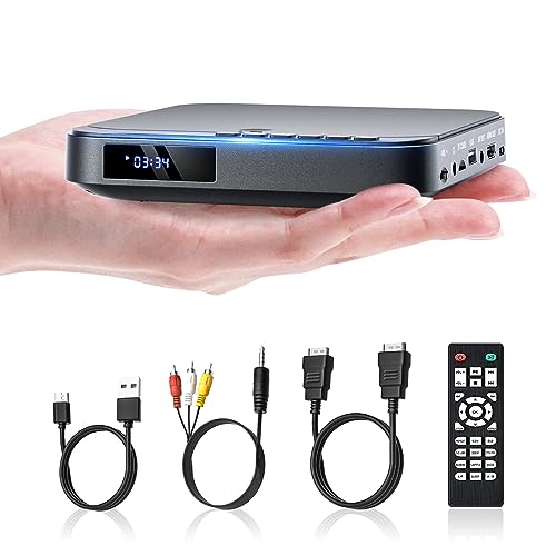 DESOBRY Mini DVD Player for TV, Portable HD 1080P for Smart TV, All Regions, HDMI/AV Cable, USB/TF, Remote Control, Support PAL/NTSC
