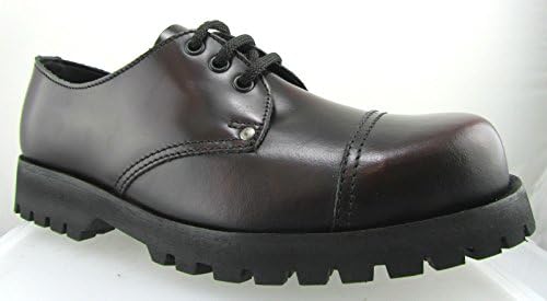 STEELGROUND Unisex Leather 3 Eye Shoes Burgundy RED RUB Off Rock Biker Ultra Resistant