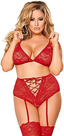 SEXY EMPORIUM Women's Sexy Suspender Belt Knickers & Bra Set - Sexy Plus Size Lingerie Sizes 20, 22, 24, 26, 28