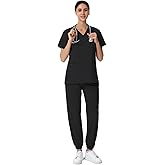 Leaddol Scrubs for Women Set, V-Neck Scrubs Top & Jogger Pants Medical Scrubs Set with 8 Pockets, Yoga Waistband