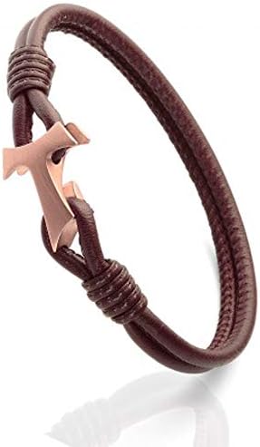 bracelet in brown genuine leather with Tau closure in yellow gold 18Kt, size Cross h. 20 mm, L.16 mm; Blessed in the Basilica of Saint Francis of Assisi