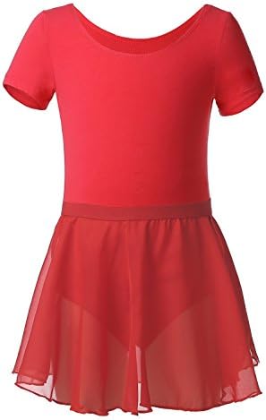 Magic Princess Girl's Dance Short Sleeve Tutu Dress LEOTARD (10-12, Red)