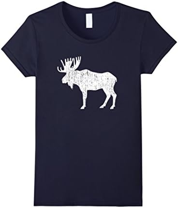 Women's Distressed Moose T-shirt Small Navy