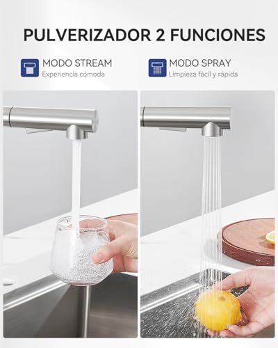 Sofetiy Kitchen Faucet Extendable Kitchen Faucet with Shower Two Types of Water Jet High Pressure Kitchen Faucet Brushed Stainless Steel Single Handle Kitchen Faucet 360° Rotation | Two kinds of water jet, 360° rotation, hot and cold water, stainless steel, single lever sink faucet