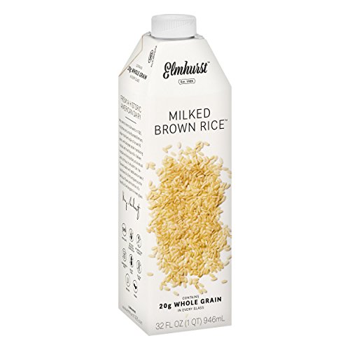 Elmhurst Milked Brown Rice 32 oz. Creamy & Delicious Rice Milk. More Nuts! More Nutrition! Gluten Free, Lactose Free, Vegan Beverage.