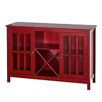 Target Marketing Systems Portland Collection Wine Buffet With Two Cabinets, One Shelf and 4 Bottle Wine Rack, Red