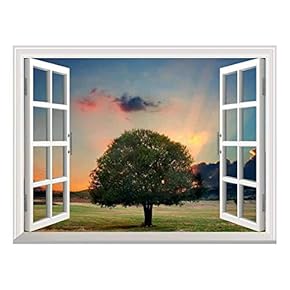 Removable Wall Sticker/Wall Mural - Tree in Sunset | Creative Window View Wall Decor - 24"x32"