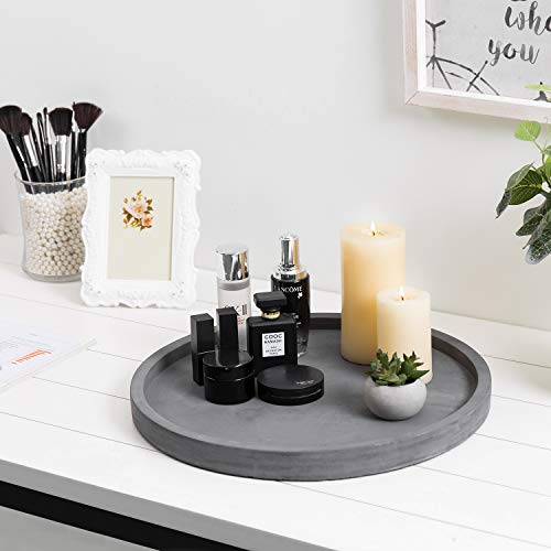 MyGift Round Vanity Tray, 16inch Gray Concrete Bathroom Countertop
