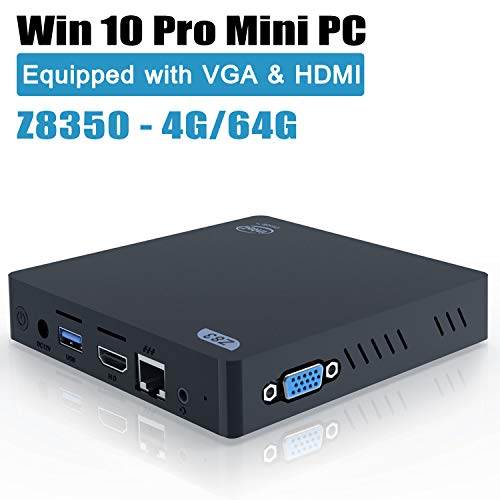 Windows 10 Pro Mini PC, Z83-V Upgraded 4GB/64GB eMMC Intel Quad-Core Atom x5-Z8350 Mini Desktop Computer, Dual Band WiFi, HDMI&VGA Ports,1000M LAN, Fanless Mini PC Support Auto Power On