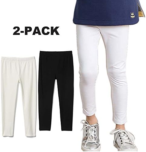 Kids Bron Toddler/Little Girls Basic Cotton Ankle Leggings Pants (5T/Toddler Girl, 2Pack-Black & White)
