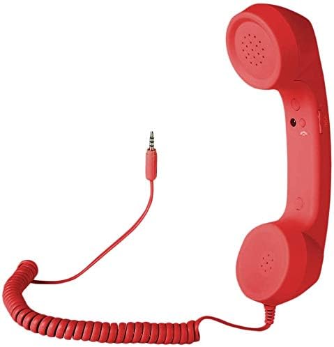 Retro Handset, Cell Phone Handset Anti Radiation 3.5mm Mini Microphone Speaker for iPhone iPad,Mobile Phones,Computer Red