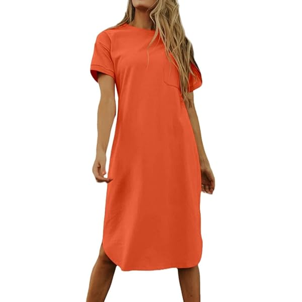 Button Down Shirt Dress with Tie Belt, Short Sleeve, Orange, Knee Length at  Amazon Women's Clothing store