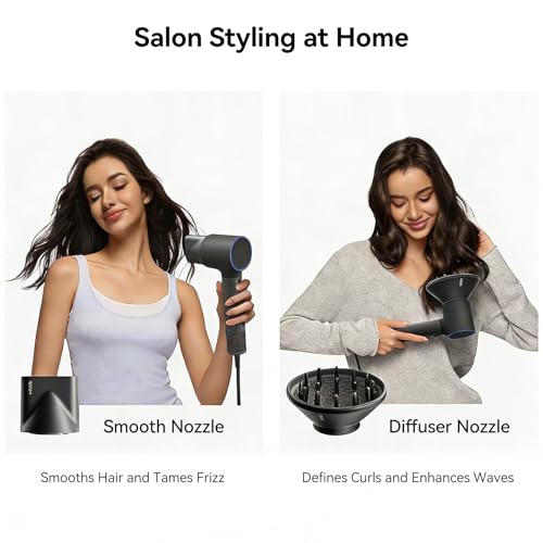 Laifen Neo High-Speed Hair Dryer, 110,000 RPM Brushless Motor, 200M Negative Ions for Fast Drying, 59dB Quiet & 390g Light, 2 Magnetic Nozzles for Home & Travel，Includes Child Mode
