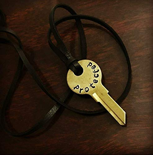 Vintage Hand Stamped Key Necklace on Leather, Vintage Keys Handmade, Custom Jewelry, Personalized Key Necklaces, Gift For Women Repurposed Inspirational Giving Jewelry Mom Gift giving key