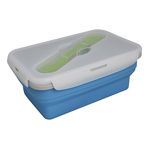 EcoVessel Collapsible Single Compartment Silicone Lunch Box and Food Container - 4 Cups - Blue