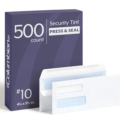 Columbian #10 Security Envelopes, 500 Pack, Double Window Self Seal Envelopes f…