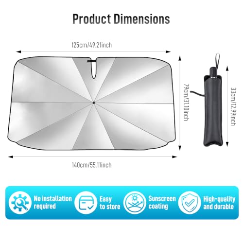 Car Windshield Sunshade Umbrella, Car Windscreen Sun Shade, Foldable Car Windshield Sun Shade Umbrella with 360° Rotatable Bendable Shaft, Universal for Cars, Vans, SUVs & Trucks