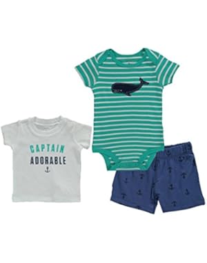 Carter's_1 Boy Diaper Cover Set Teal White Stripe Whale, Blue, New Born