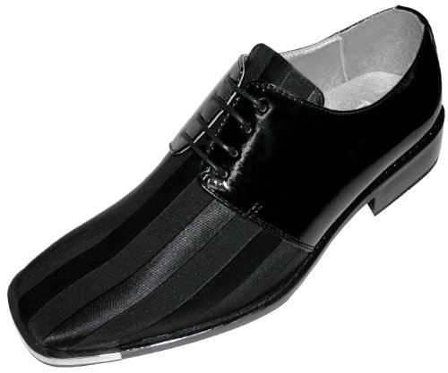 Bolano Mens Black Classic Oxford Striped Satin Dress Shoe with Silver Tip: Style 5205 Black-000 11 D (M) US