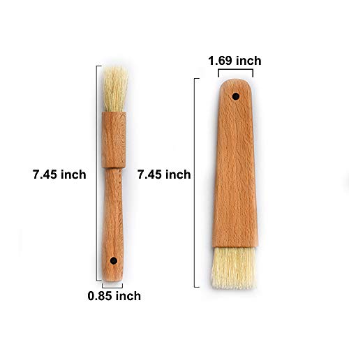 Saizone BBQ Basting Brush Nature Bristles Food Safety Pastry Brushes with Beech Wood Handle Baking Cooking Brushes Round and Flat(Pack of 2)