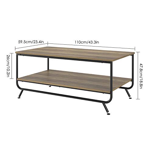 HOMECHO Industrial Coffee Table, 2Tier Wood and Metal Rustic Cocktail