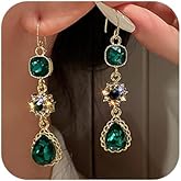 Girlssory Emerald Green Earrings Emerald Green Crystal Dangle Earring Drop Earrings Wedding Bridal Women (Style 2)
