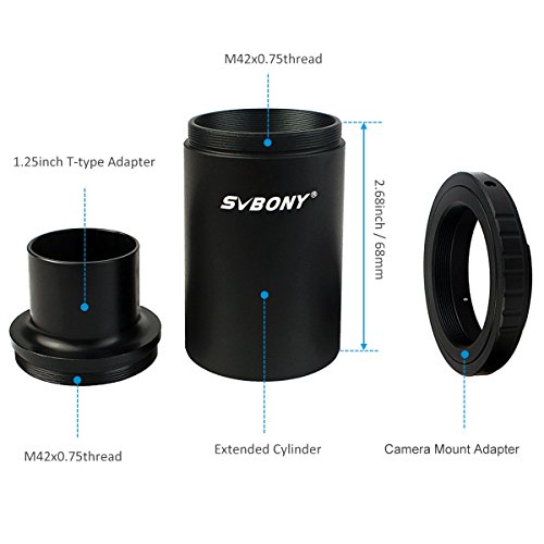 Svbony Teleskop Kamera Adapter, 1,25 Zoll T Ring Halterung mit Vollmetall Verlängerungsrohr Zubehör, Okularprojektion, Photoadapter Teleskopzubehör Kompatibel mit Nikon SLR DSLR – Bild 3