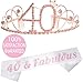 MEANT2TOBE 40th Birthday Sash and Tiara for Women - Fabulous Glitter Sash + Basic Rhinestone Pink Premium Metal Tiara for Her, 40th Birthday Gifts for 40 Party