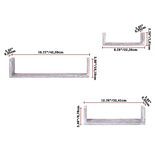 Comfify Rustic Wall Mounted UShaped Floating Shelves Set Of 3