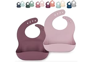 AVA + OLIVER Waterproof Silicone Bib Set with Adjustable Neck Closure - Durable Silicone Bibs for Babies - Set of 2