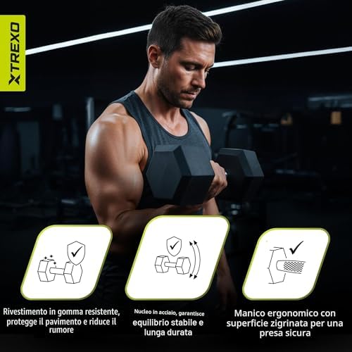Manubri Palestra Esagonale da 2,5 kg in Ghisa Gommata Resistente Manubrio Palestra per l'Allenamento di Palestra in Casa con Impugnatura Ergonomica Manubri Stabili e Versatili Hex HXD25