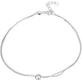 Vanbelle Sterling Silver Jewelry - Rhodium Plated with 925 Stamp - Double Layer Plain Anklet for Women - Classic Foot Jewelry - Plain Silver Bead - 9" long Plus 1" extender