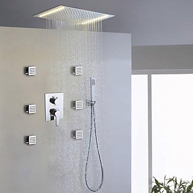 TY Contemporary Bathroom Shower Faucet Set /50X36 CM LED Bath Shower Head And Bodysprays Included / Concealed Easy-mount Box Mixer Valve