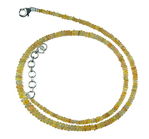 Myhealingworld AAA Quality Natural Ethiopian Opal Blue/Yellow/Orange/Green/Red Fire Beads.16 inch Beaded Necklace With Additional 2 inch Extension. Bead Size Varies from 2mm to 5mm