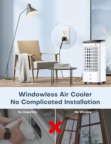 Evaporative Air Cooler, BALKO 3-IN-1 Windowless Portable Air Conditioner,  Modes Speeds Personal Swamp Co
