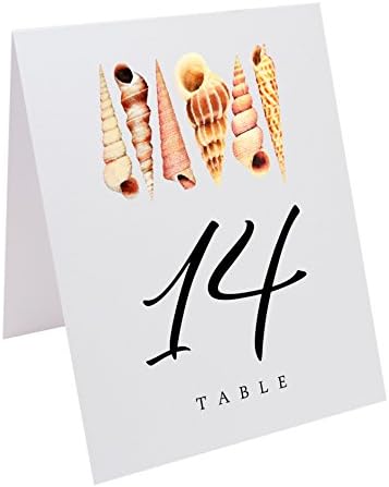 Seashell Pattern Wedding Table Numbers (Select Quantity), White, 1-10, Double Sided, Tent or Use in a Stand, Great for Parties & Restaurants - Made in the USA