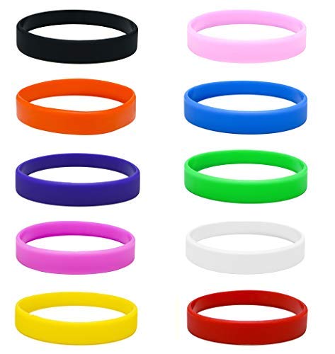 Silicone Wristbands Pack Of 10 Youth Sizes Choice Of Colours (Multicoloured)