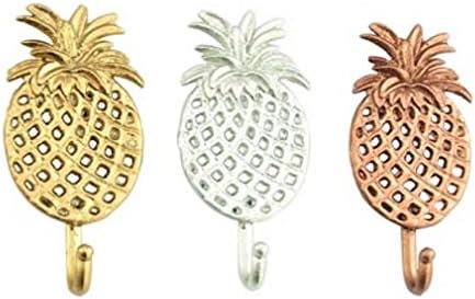 Pineapple Coat Hook Set of 3 Shiny Metal Trio in Gold, Rosegold and Silver Finish