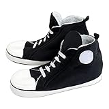 Bits and Pieces-Hi-Top Sneaker Slippers-Retro Comfy Warm-Plush Interior-Slip Resistant EVA Sole-Black