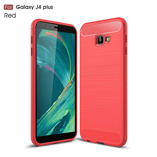 for Samsung Cases & Covers for Samsung Galaxy J4 Plus/J4+ Ultra Light Carbon Fiber Armor Shockproof Brushed Silicone Grip Case (Color : Red)