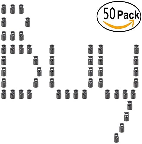 Igoolee 50 Pcs Plastic Toggle Spring Stop Single Hole Tighten Cord locks, Black