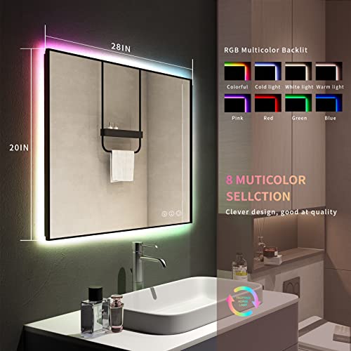 Amorho LED Bathroom Mirror with RGB Backlit, 20"x28" Color Changing Lighted Vanity Mirror for
