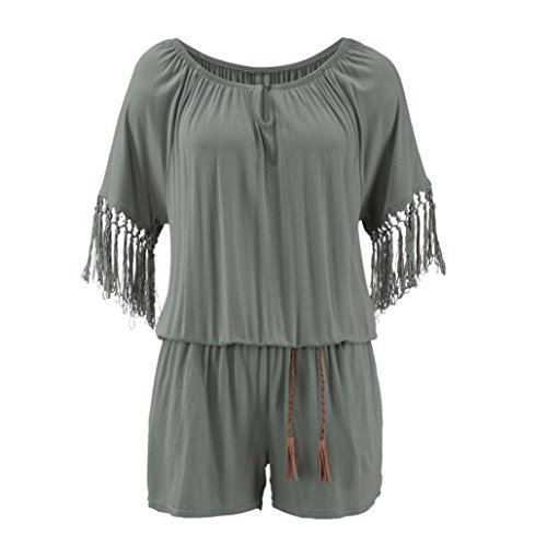 Fashion Tassel Jumpsuits,Fimkaul Casual Solid Romper Off Shoulder Playsuit Short Pants for Women (Gray, L) - Thumbnail 2
