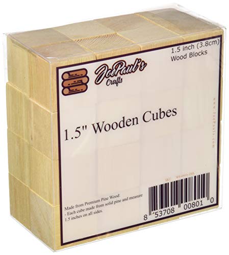 JoePaul's Crafts 32 pcs - 1.5" Wood Blocks Square Wooden Unfinished Craft Cubes - DIY Baby Shower/Stamp 1 and 1/2 inch Wood Block (Qty 32)