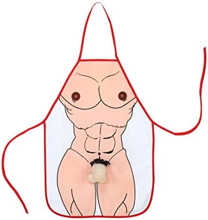 Amakando Funny Cook Apron with Cock for Men / Skin-Coloured-White / Kitchen Apron Man with Dick / An Eye-Catcher for Barbecue & Carnival
