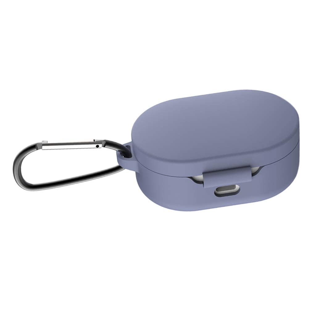 zalati Wireless Bluetooth headset Protective Case Silicone With hook Red rice protective cover with buttonhole and metal buckle for Xiaomi Mi Airdots Redmi Airdots Headphones Shockproof -Lavender
