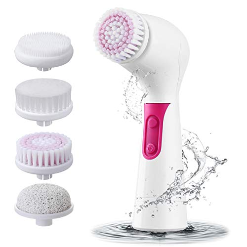 PIXNOR Facial Brush, Waterproof Facial Cleansing Brush Spin Brush 4-in-1 Set for Gentle Exfoliation and Deep Scrubbing (Best Thing To Wash Makeup Brushes With)