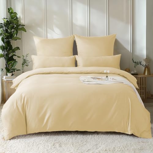 SOULFUL Satin Bettwäsche 200x200 Baumwolle Kühlend, Oeko-Tex, Dunkelbeige